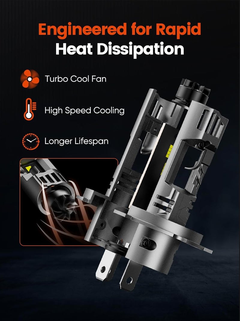 NOVSIGHT مصابيح ضباب LED H4 - 62,000 لومن 6500K أبيض بارد، 200 واط ساطع للغاية، حجم هالوجين صغير، تركيب سريع خلال 5 دقائق، مقاومة للماء IP68، عبوة من 2 - Image 4